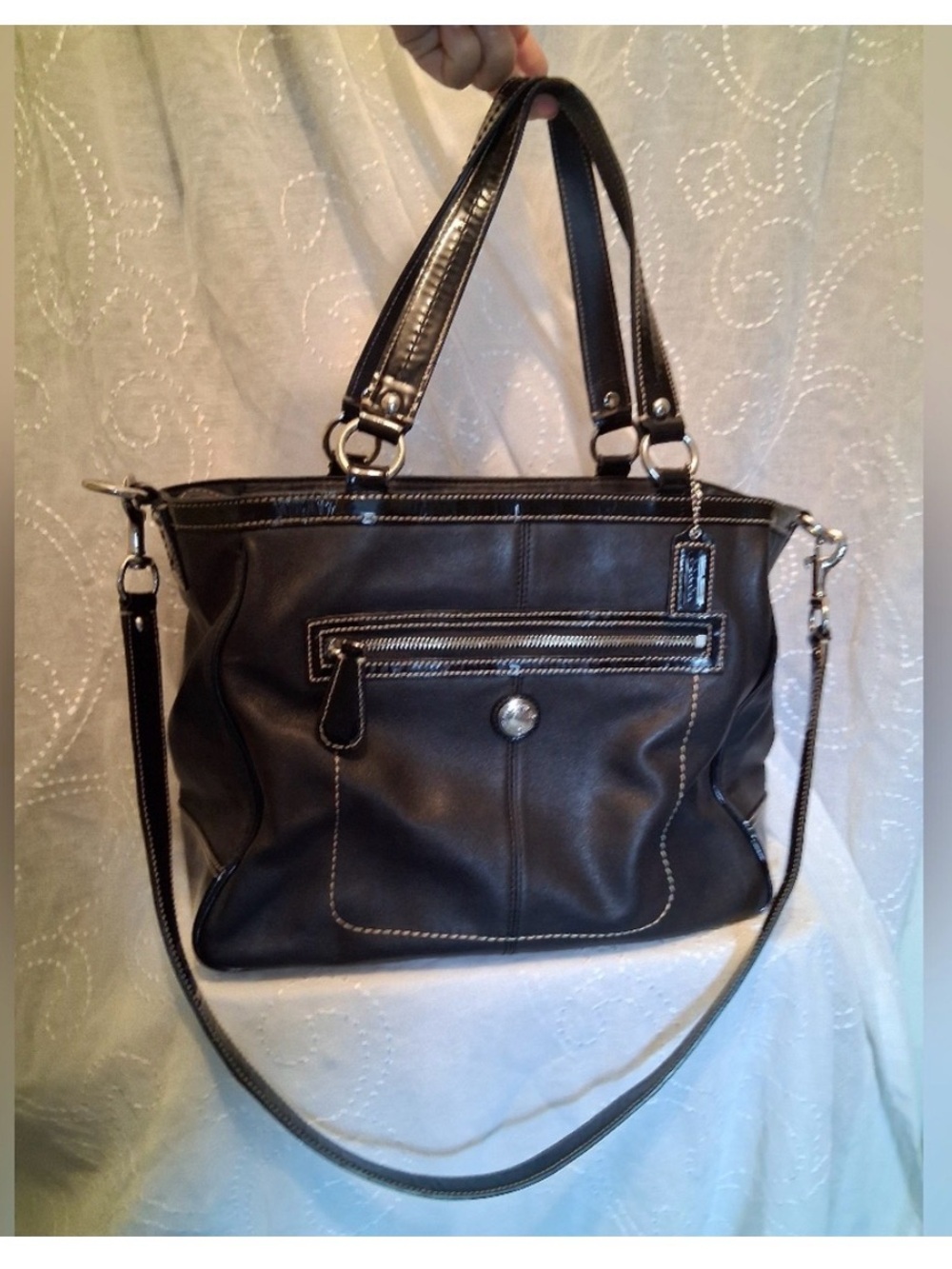 Coach Laura Two Way Black Leather Tote Bag